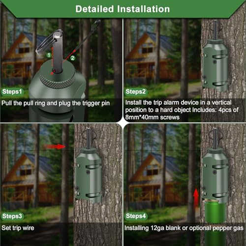 Perimeter Trip Alarm - 12 Gauge Camping Wire Alarm System with Screws - Dark Green (Variation 1)