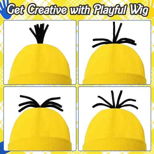 4 Pcs Halloween Yellow Costume Accessories for Adult, Yellow Beanie Hats, Goggles Glasses, Elastic Black Gloves for Halloween Dress Up Men Women Cosplay Party