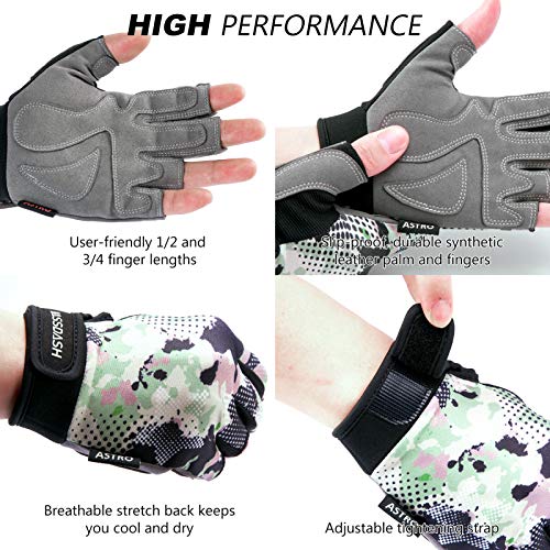 Fishing Gloves Men Women Fingerless Kayak & Paddling Gloves Black Spot Camo Medium