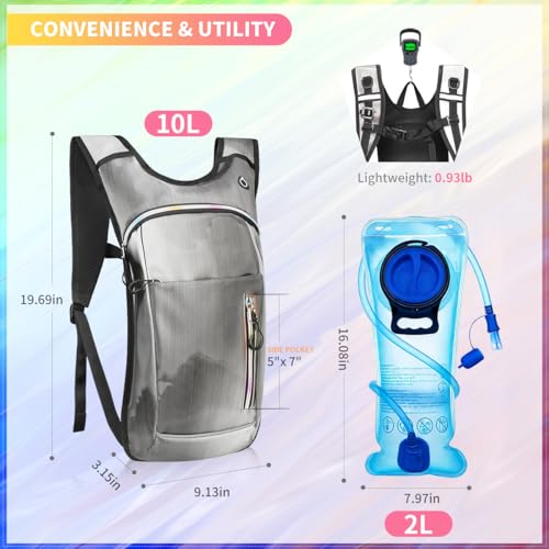 Gray Hydration Backpack with 2L Insulated Water Bladder for Raves Hiking Cycling