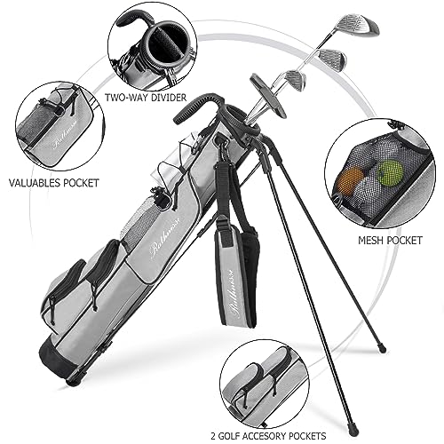 Grey Golf Stand Bag, Lightweight with Padded Strap & Multiple Pockets