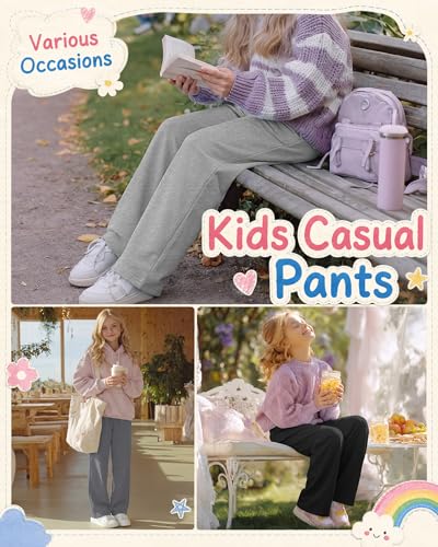 Girls Athletic Wide Leg Sweatpants - 9-10 Years, Apricot & Gray Variations