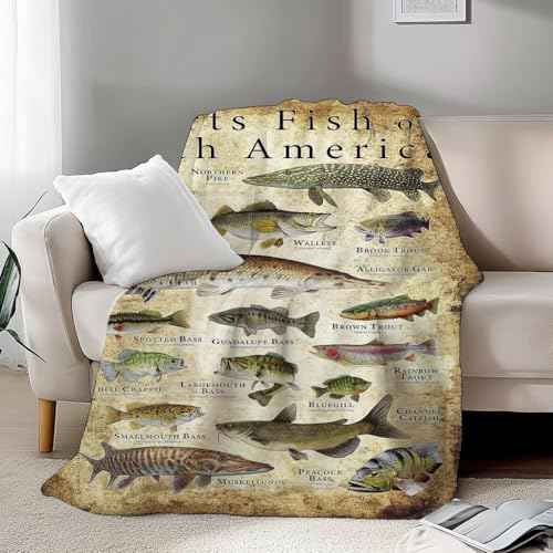 Fishing Enthusiast Blanket - Sports Fish of North America, Fish Knowledge, Unique Fisherman Gifts for Boys, Dad, Grandpa (40in*60in)