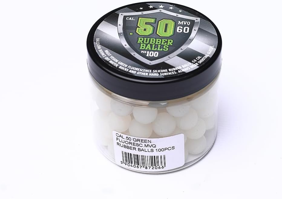 Glowing Rubber Balls in 50 Caliber 100 x Glow in The Dark Resusable Rubber Balls w. Silicon in Green for Training Home Defense Paintball Pistols in 50 Cal.