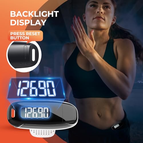 3D Pedometer for Walking, Simple Walking Step Counter with Removable Clip and Strap, USB Rechargeable Step Tracker with Backlight, Accurate Step Counter for Men Women Kids Seniors