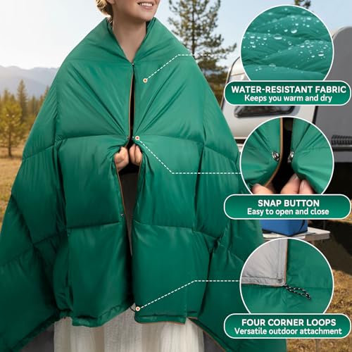 Down Camping Blanket - Lightweight Packable Outdoor Warm Blanket - Green/Brown