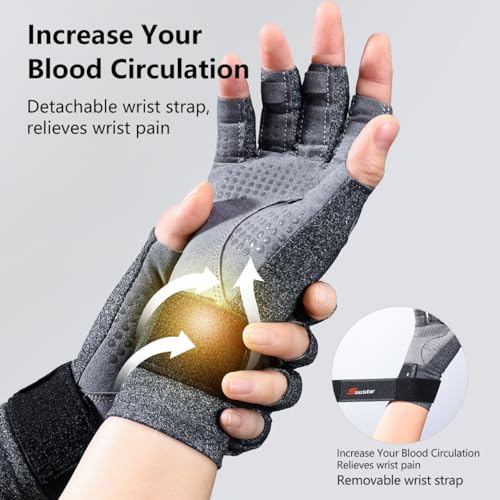 SueStar Full-Hand Compression Arthritis Gloves with Extra Wrist Support, Compression Gloves Women with Silicone Grip& Easy Pull Loop for Carpal Tunnel Pain, Rheumatoid Arthritis, Swelling Edema Relief