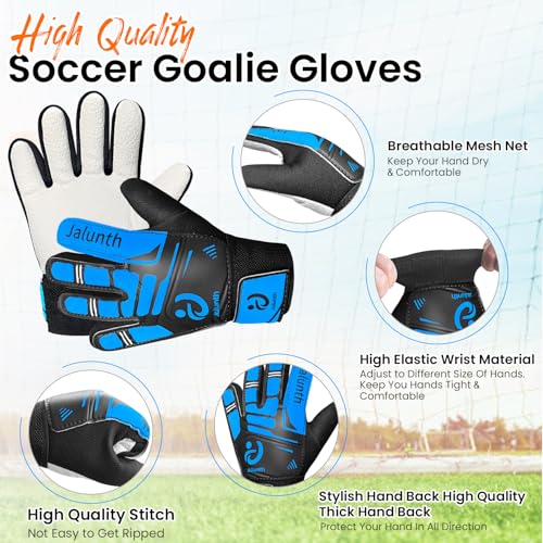 Kids Soccer Goalkeeper Gloves - Blue, Size 8, Anti-Skid Latex Grip, Youth Training Gloves for Ages 11-14
