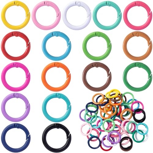 51Pcs 25mm Round Spring O Rings, Colorful Metal Carabiner Snap Buckle Clip Trigger DIY Accessories for Purse Keyrings Keychain Handbag Lanyard