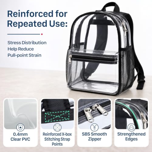 PACKISM Small Clear Backpack for Stadium Events - Black, 11.6 x 8.8 x 6.3 Inches
