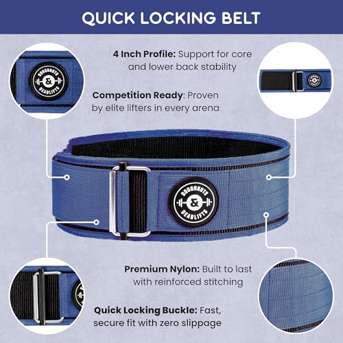 DNDL Self-Locking Weightlifting Belt, 4-Inch, Nylon, Metal Buckle (Blue, Medium)