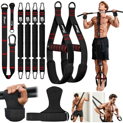 Black and Red Resistance Bands Set for Pull-Up Assistance, Full Body Workout Equipment