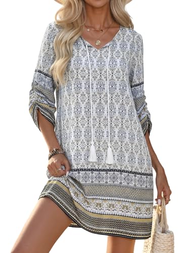 HOTOUCH Boho Dresses for Women Large White Floral Summer Beach Cover Up