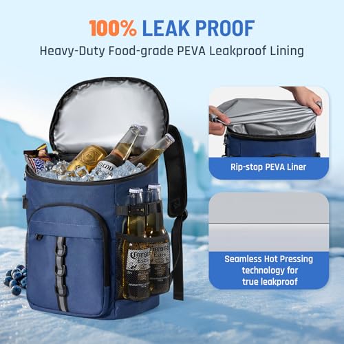 Navy Blue Cooler Backpack, Leak-Proof Insulated Bag for Men & Women - Medium
