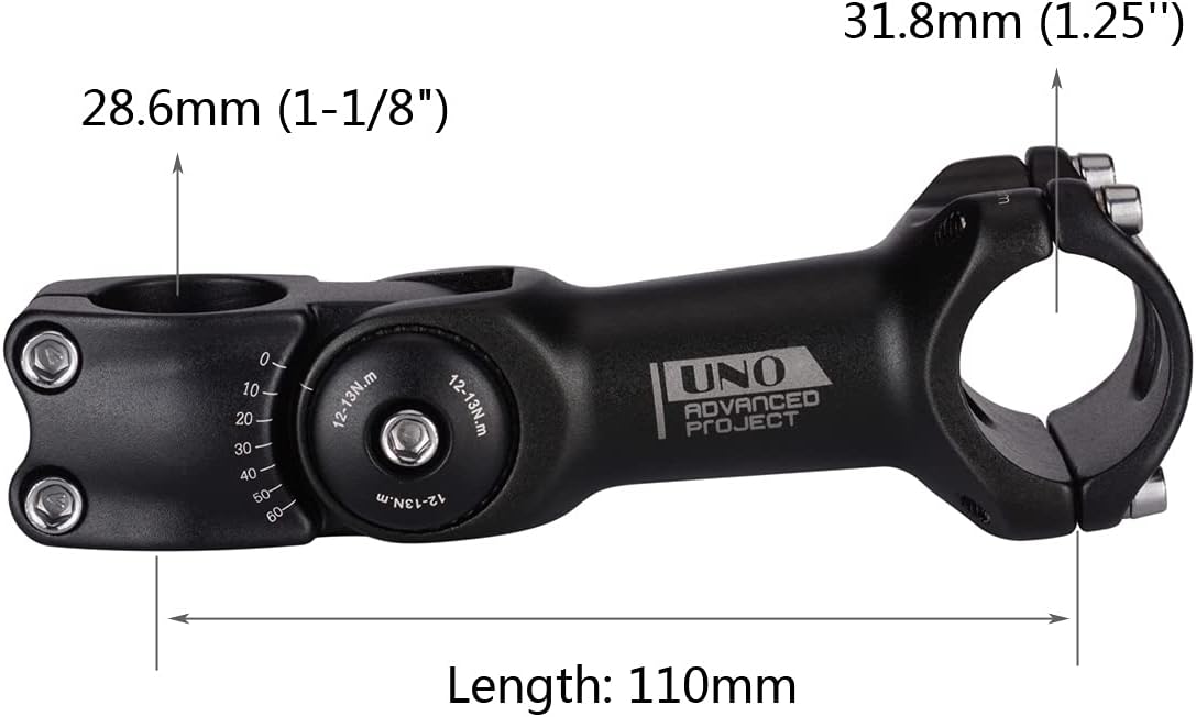 FOMTOR 31.8mm 25.4mm Adjustable Stem 90mm 110mm 0~60 Degree UNO MTB Adjustable Handlebar Stem for Most Mountain Bike Road Bike MTB