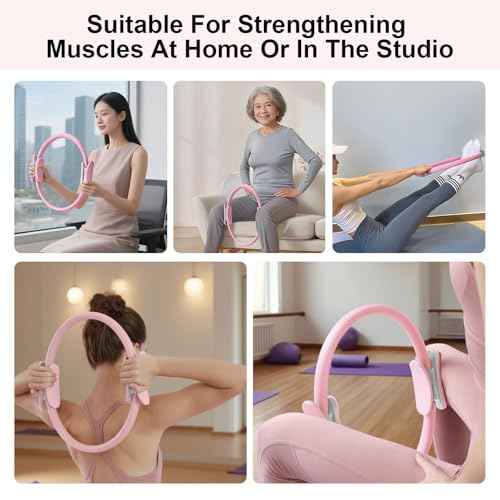 Pilates Ring 15 Inch Magic Circle Ring, Dual Padded Handles Pilates Rings Circle, Adjustable Yoga Ring
