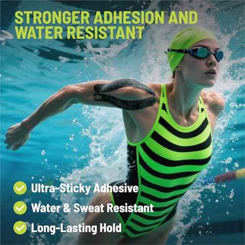 Alpha Synthetic Kinesiology Tape, Ultra-Sticky Adhesive Athletic Tape, 20 Count Precut Strips 1 Roll, Pain Relief & Joint Support, Elastic Kinesio Tape for Knee, Wrist, Ankle, Jet Black