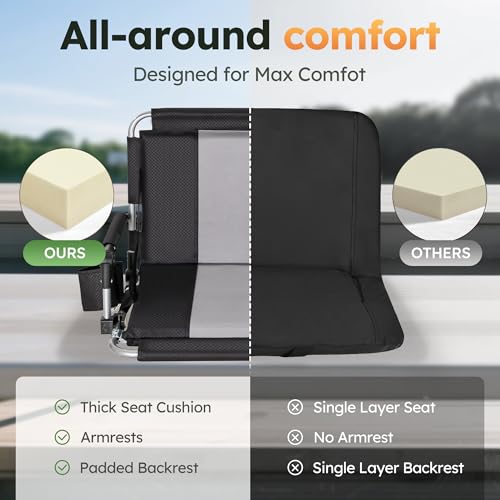 Portable Stadium Bleacher Chair Folding Seat Black Grey - Lightweight & Padded