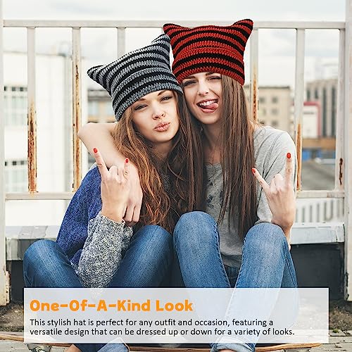 Women Beanie Warm Winter Hats - One Size Black Red Knit Slouchy Beanie for Women - Cat & Fox Style