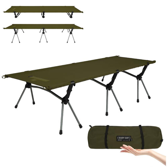 2-in-1 Portable Camping Cot for Adults, Upgrade 1000D Oxford Sturdy Ultralight Height Adjustable Backpacking Cot, Military Camping Bed for Outdoor Camp Travel Hiking Home, Support 330 Lbs (Green, M)