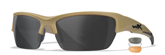 Wiley X WX Valor Tactical Sunglasses Safety Glasses for Men Shatterproof UV Eye Protection for Combat, Shooting and Fishing Matte Tan Frames, Grey, Clear, and Light Rust Lenses, Ballistic Rated