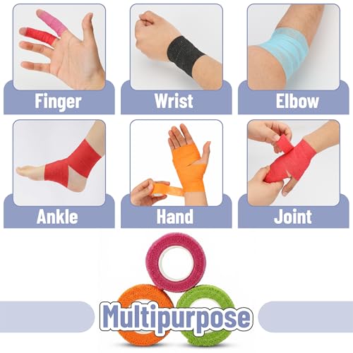 Self Adhesive Bandage Wrap 1 Inch x 5 Yards, 24 Pack - Assorted Colors