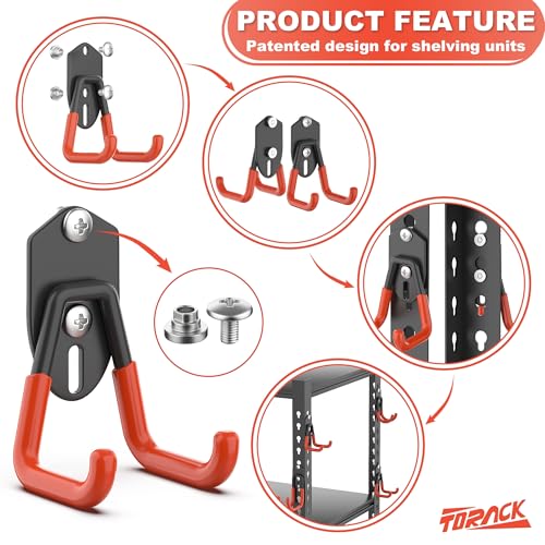 Garage Storage Hooks 15 Pack - Wall & Keyhole Shelving Compatible - Orange