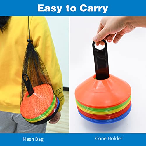 100PCS Soccer Cones Set with Carry Bags and Holders - Bright Colors for Training