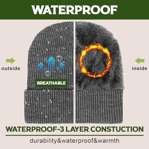 Jeyiour 3 Pcs Waterproof Beanie Fleece Lined Thermal Winter Hat Waterproof Windproof Knit Cap for Men Women Hiking Skiing