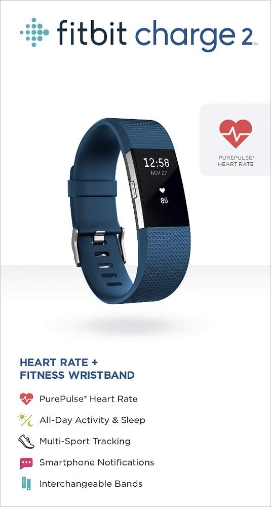 Fitbit Charge 2 Heart Rate + Fitness Wristband, Black, Large (US Version), 1 Count