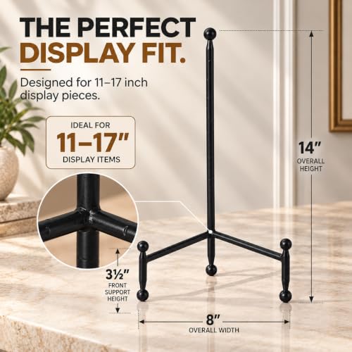 Black Tripod Plate Stand and Art Holder - 14 Inch Display Easel with Adjustable Height