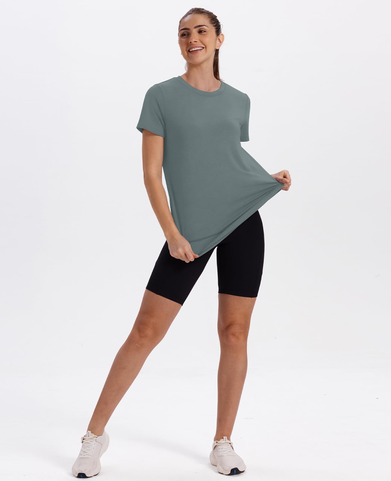 Short Sleeve Shirts for Women Workout Pilates Outfits Tennis Summer Tops 2026 Beach Vacation Clothes Blue M