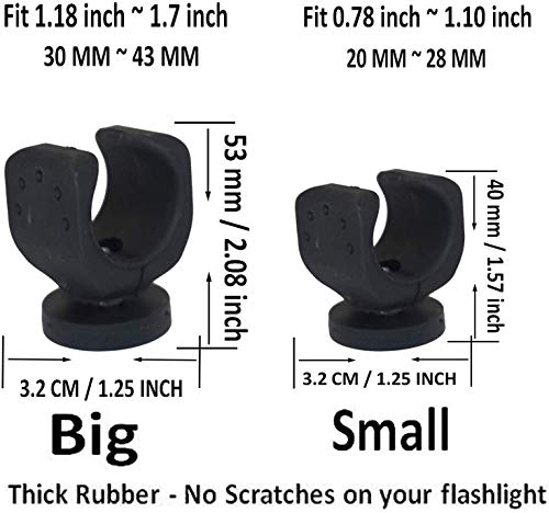 Magnetic Flashlight Mounts Set of 4 - Heavy Duty Rubber-Coated Bases for 30-43mm & 22-28mm Diameter Lights