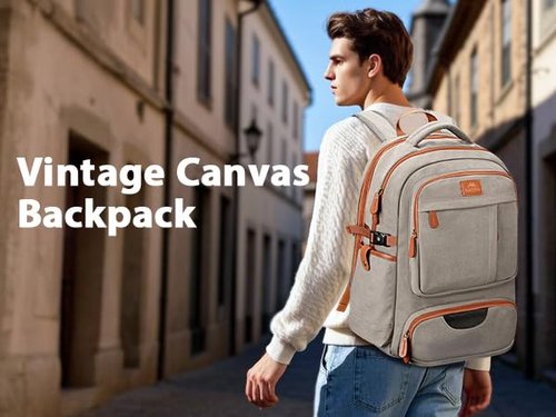 MATEIN Canvas Backpack for Men with Shoe Compartment, Large TSA Friendly Vintage Travel Backpack with USB Port, Anti-Theft RFID Pocket, Waterproof Wet Pocket