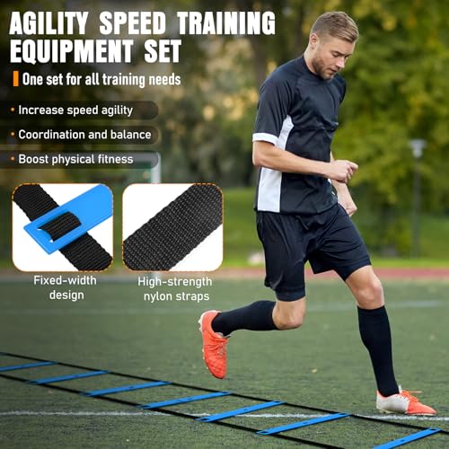 MUROZA Blue 20ft Agility Speed Ladder Training Set with Hurdles & Cones