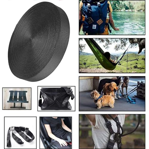 Black Nylon Webbing Strap 3/4 Inch x 12 Yards Heavy Duty DIY Webbing for Pet Collars & Gear