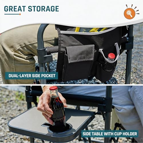 DMH Outdoors Camping Directors Chair with Side Table & Breeze Mesh Backrest - Black