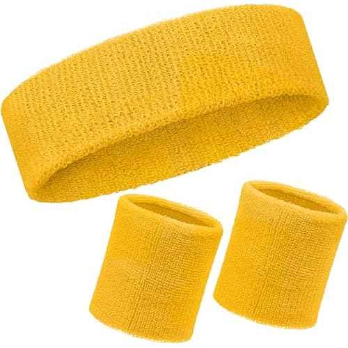 Neon Sweatbands Set, 80s Headband and Wristband Sweatbands for Women Men, Wicking Bands for Sports, Party Costume Accessories
