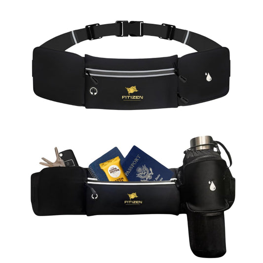 Fitizen Fanny Pack - 3 Pockets - Up To 36 In Waist - Slim Walking Belt For Men & Women Hiking Cycling Workouts Running & Travel - Reflective Pocket & Phone Belt Holder for the Fit Citizen By Fitnation