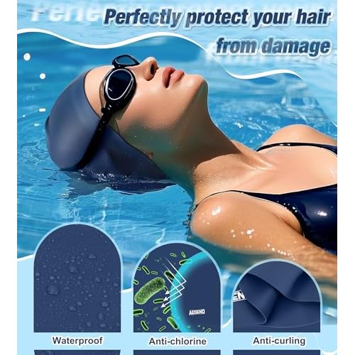 Aegend Swim Caps for Long Hair, Durable Silicone Swimming Caps for Women Men Adults Youths, Easy to Put On and Off, Waterproof Swim Hats Bathing Caps to Keep Hair Dry