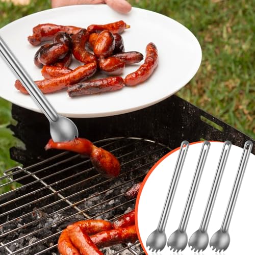 4 Pcs Titanium Camping Utensils Long Handle Spork and Spoon Ultralight Portable Flatware Set