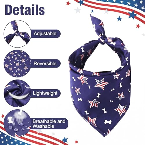 Washable American Flag Dog Bandana Bibs - Blue, Adjustable Pet Collar & Scarf