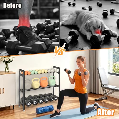 3 Tier Dumbbell Rack, 600LBS Capacity - Heavy Duty Weight Storage for Home Gym