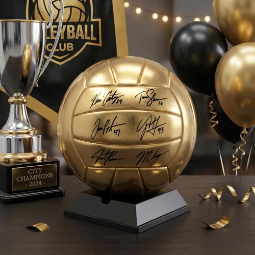 Gold Autograph Volleyball with Display Stand and Pump - Sports Trophy Gift