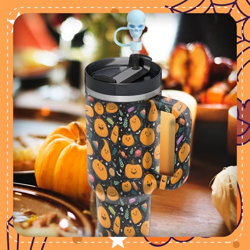Stanley Cup Skull Straw Toppers - 6pcs Cap Covers for Drinking Straws, Halloween & Christmas Gifts