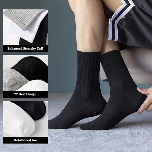 Very Thin Men's Mid Crew Socks - White, 10-13 Size, Breathable & Arch Support - 6 Pairs