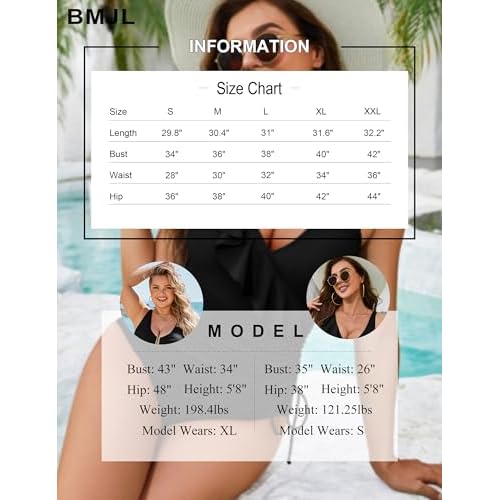 BMJL Women's One Piece Swimsuits Tummy Control Modest Bathing Suit Ruffle V Neck Swim Suits
