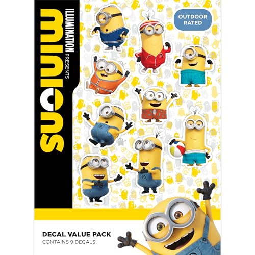 Despicable Me Minions Car Decals - Set of 9 Bob Stuart Kevin Vinyl Stickers for Truck Water Bottle Bike Helmet Laptop Skateboard - Outdoor Rated Water Resistant Vinyl Decals