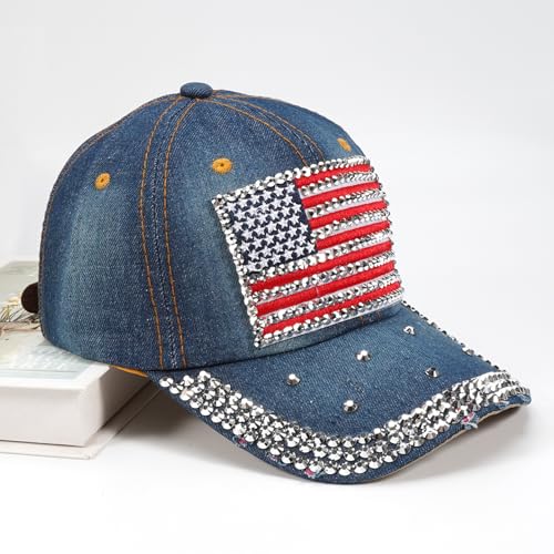 American Flag Baseball Cap - Patriotic Rhinestone Trucker Hat C-101