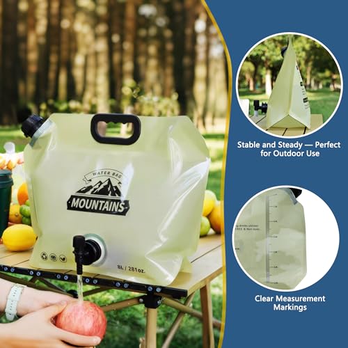 Camping Water Jug 2.1 Gallon Collapsible Water Container Portable Water Bag for Travel Outdoor Hiking BPA Free Lightweight (Beige (2.1Gal), 1)